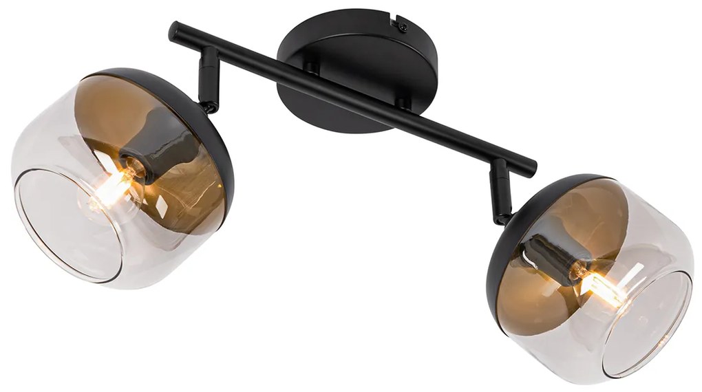 Design mennyezeti spotlámpa fekete arannyal és füstüveggel 2-lámpás - Kyan