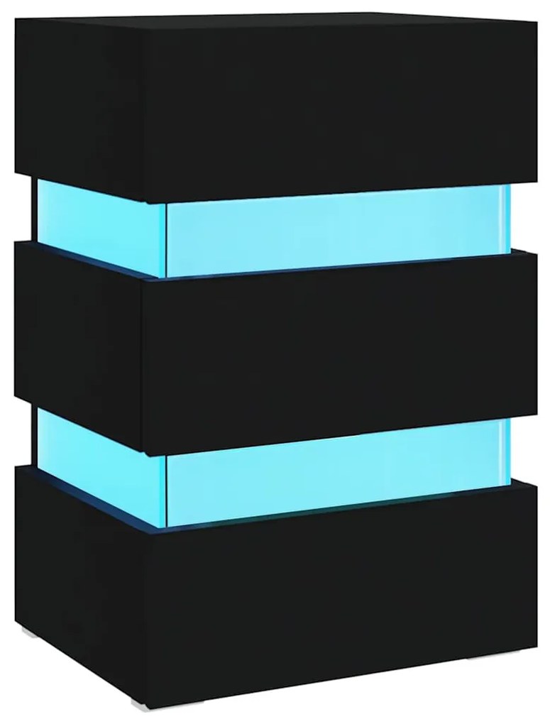 Fekete szerelt fa LED-es éjjeliszekrény 45 x 35 x 67 cm