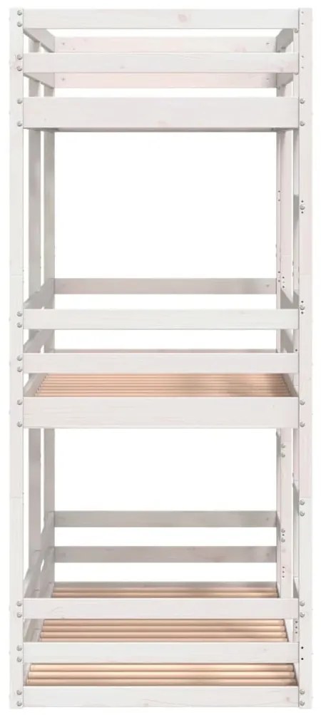 fehér tömör fenyőfa hármas emeletes ágy 80 x 200 cm