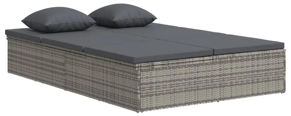 Sötétszürke polyrattan átalakítható napozóágy párnákkal