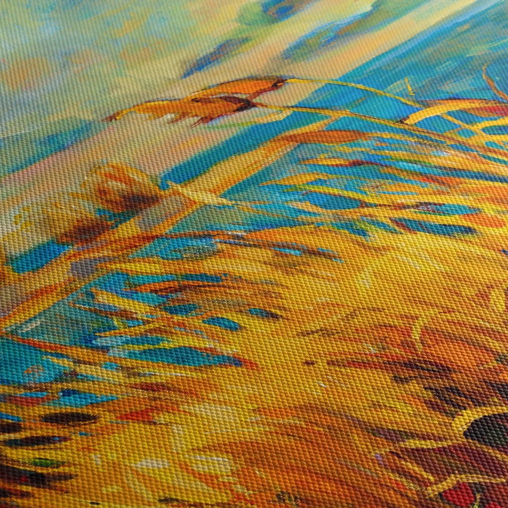 Kép - naplemente a tó felett, akril festmény (órával) (90x30 cm)