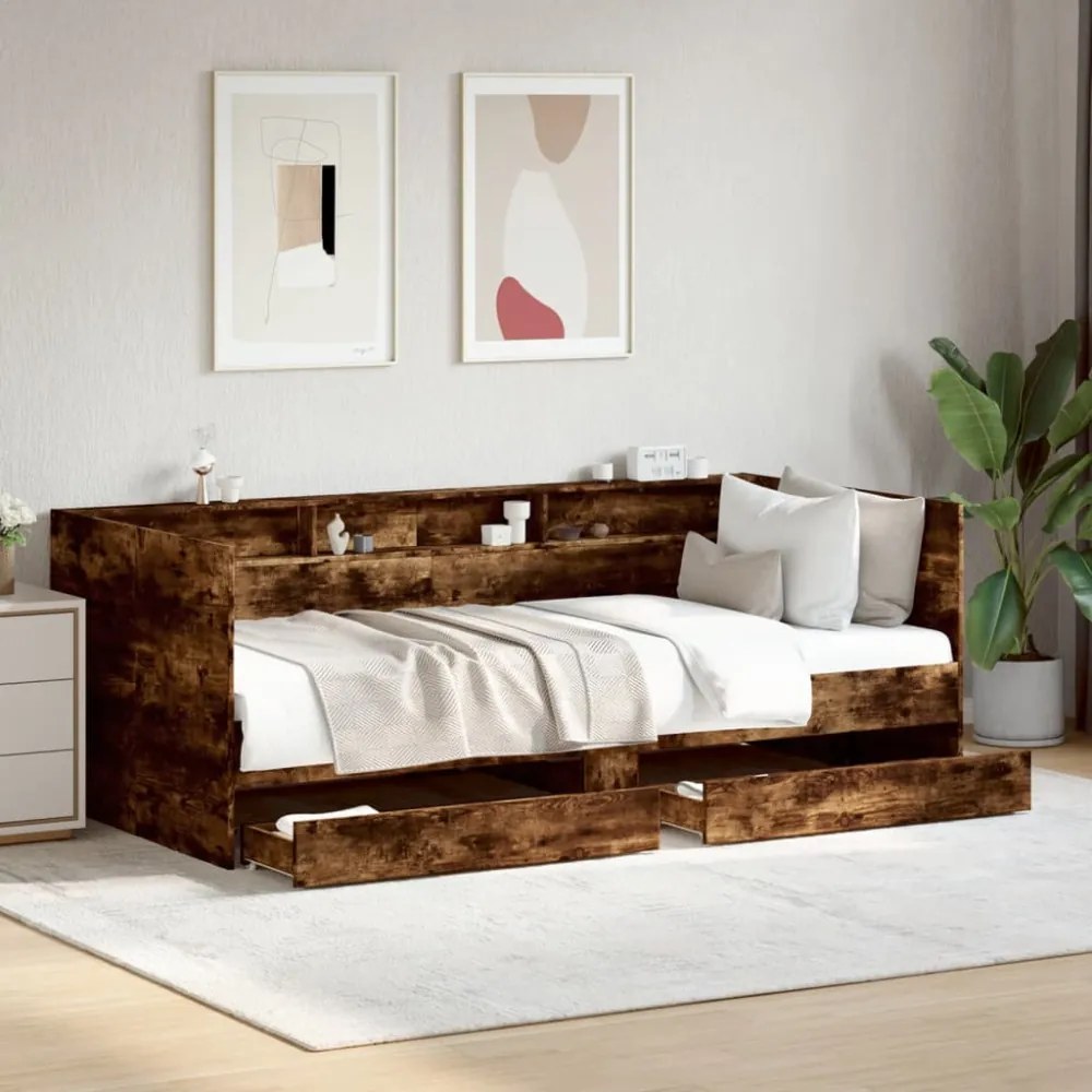 füstös tölgy kanapéágy fiókkal matrac nélkül 90x200 cm