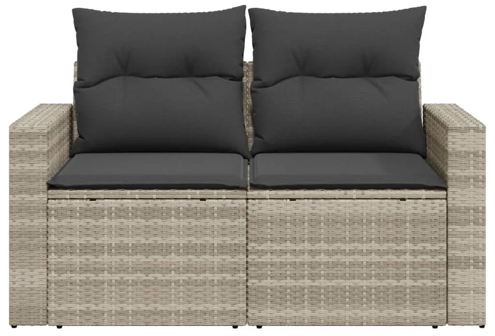 2 személyes világosszürke polyrattan kerti kanapé párnával