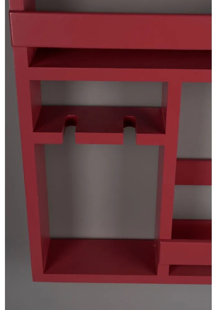 Piros fali kaucsukfa bortartó polcos állvány, palackok száma 12 80x120x10 cm Myron – Dutchbone