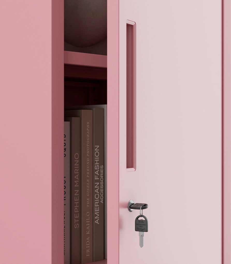 Keskeny fém irodai iratszekrény, púderrózsaszín, 450x1850x400 mm: ALEX Fresh Style