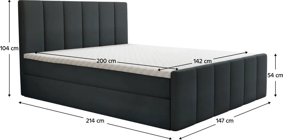 Boxspring ágy, 140x200, szürke, STAR