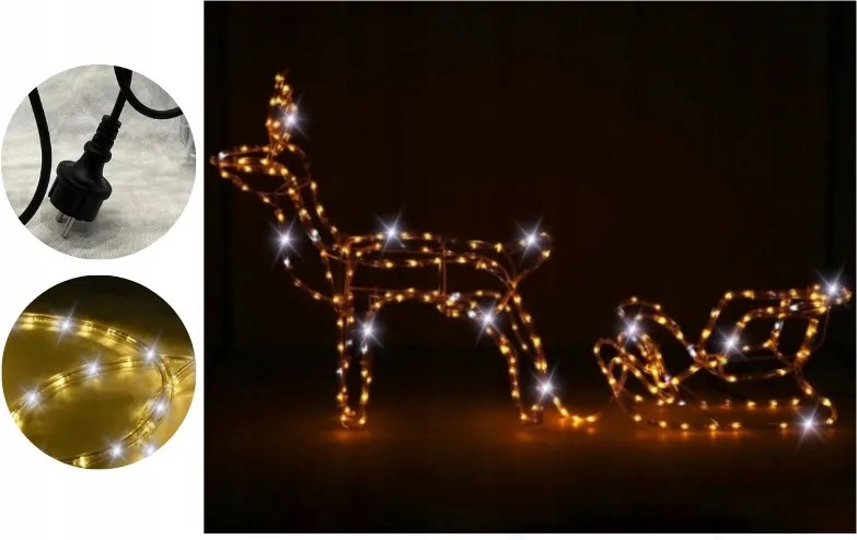 Rénszarvas Led szánnal Meleg fehér Flash (Hideg fehér) 11M