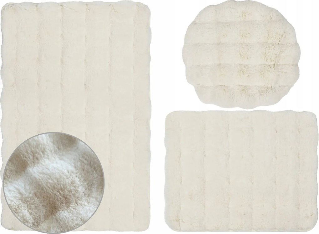 Fürdőszobaszőnyeg Csúszásgátló Aruba 3D Puha Bolyhos Ekrü 3 részes