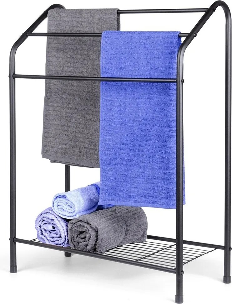 Törölközőtartó állvány Fürdőszobai akasztó Padló Álló Fekete Polc