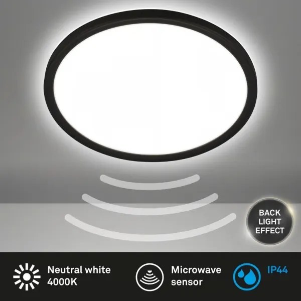 Briloner - LED fürdőszobai mennyezeti lámpa mozgásérzékelővel MOVE LED/18W/230V IP44 Ø 29 cm fekete