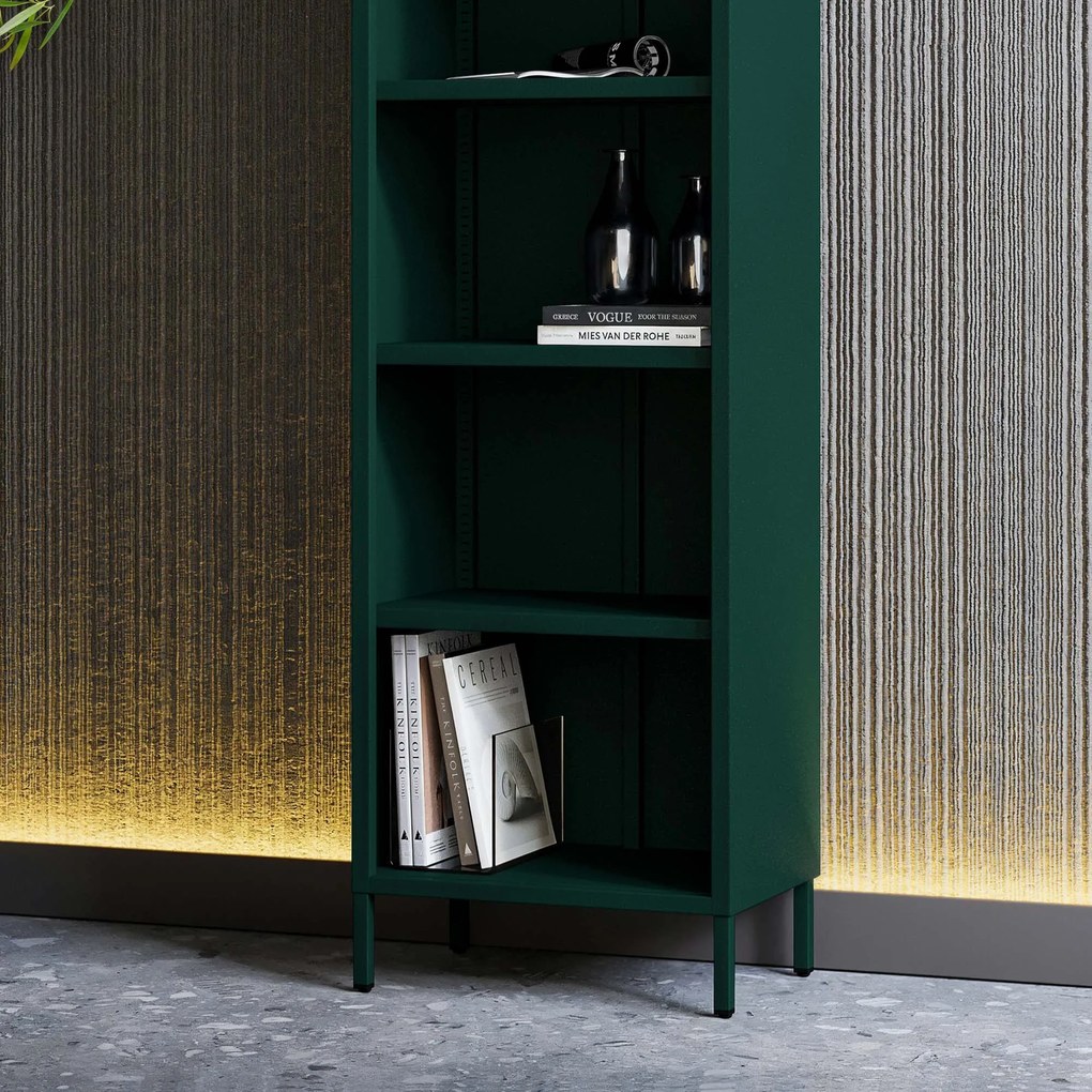 Könyvespolc MARIO, 500 x 1800 x 350 mm, Modern: palack zöld szín