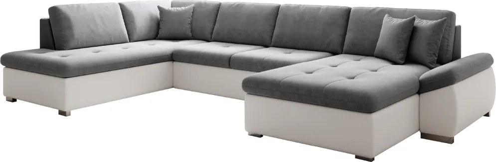 Kinyitható ülőgarnitúra, fehér/szürke, balos, MATAR U