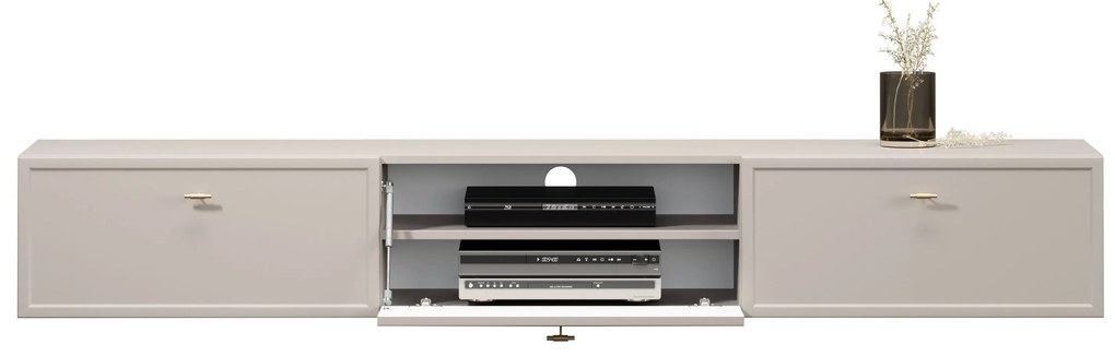 Lorini fali TV szekrény 200 cm fiókos - kasmír / arany T-bar fogantyúval