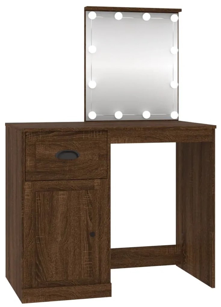 barna tölgyszínű szerelt fa pipereasztal LED-del 90x50x132,5 cm
