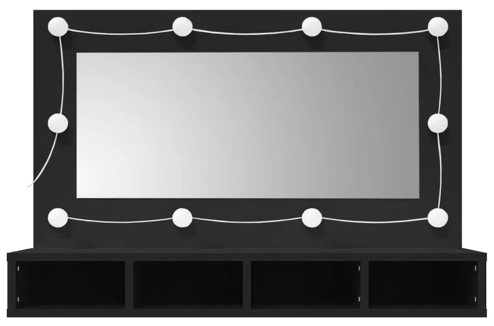 fekete tükrös szekrény LED-ekkel 90x31,5x62 cm