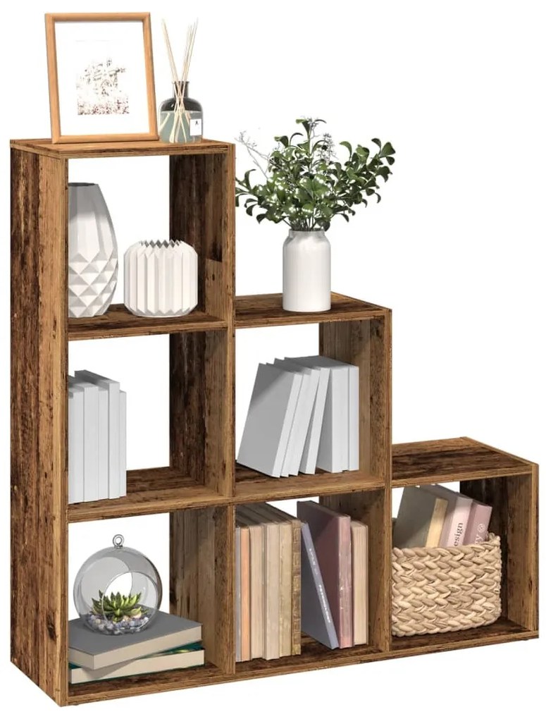 3 szintes antik fa színű fa elválasztó könyvespolc 99x29x99 cm