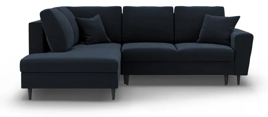 Sötétkék bársony kinyitható tárolóhelyes sarokkanapé (bal oldali-L alakú) Kyoto – Cosmopolitan Design