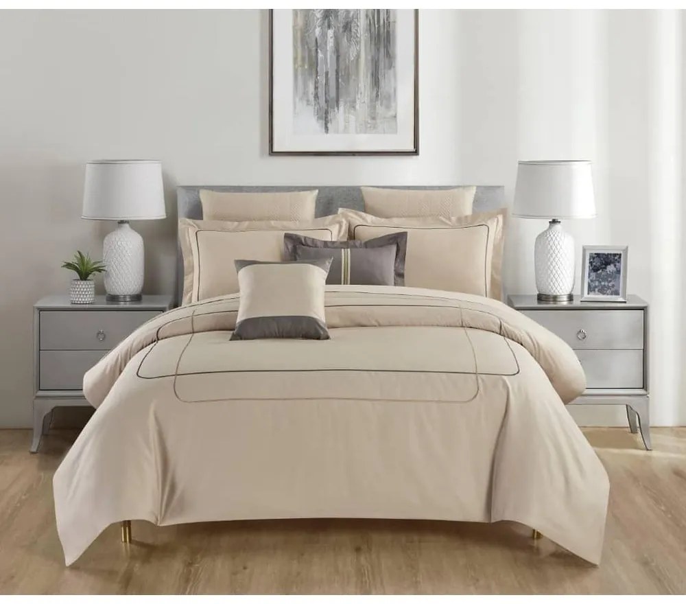 Bézs hatrészes egyszemélyes renforcé pamut ágyneműhuzat lepedővel 140x200 cm Calm of Lines – Mila Home Luxury