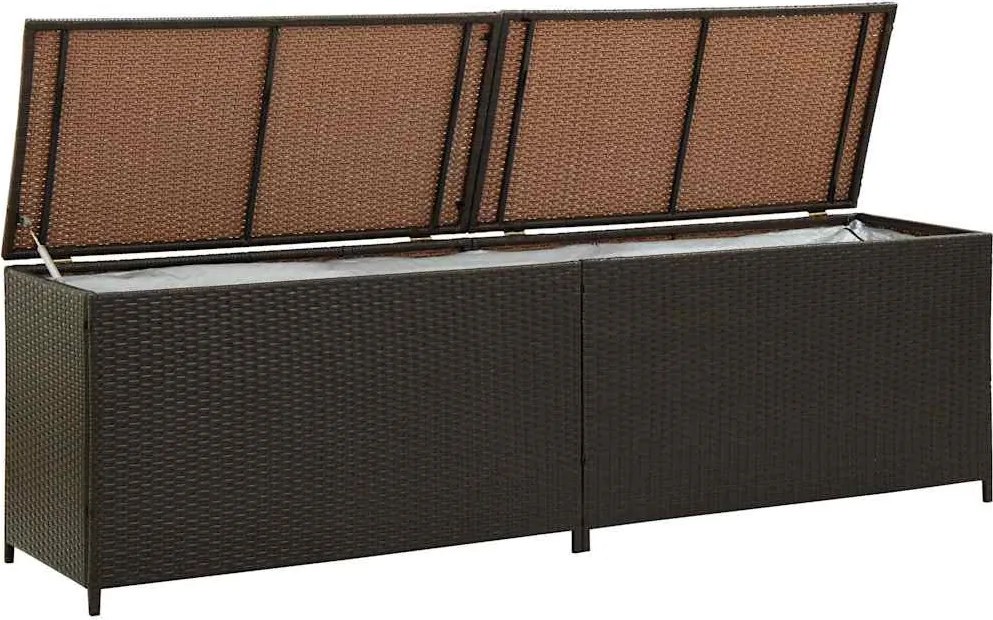 Barna Polyrattan Kerti Tárolóláda 200 X 50 X 60 Cm
