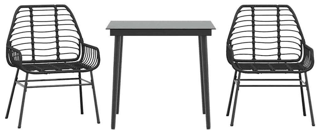 3 részes fekete polyrattan üveg kerti étkezőgarnitúra