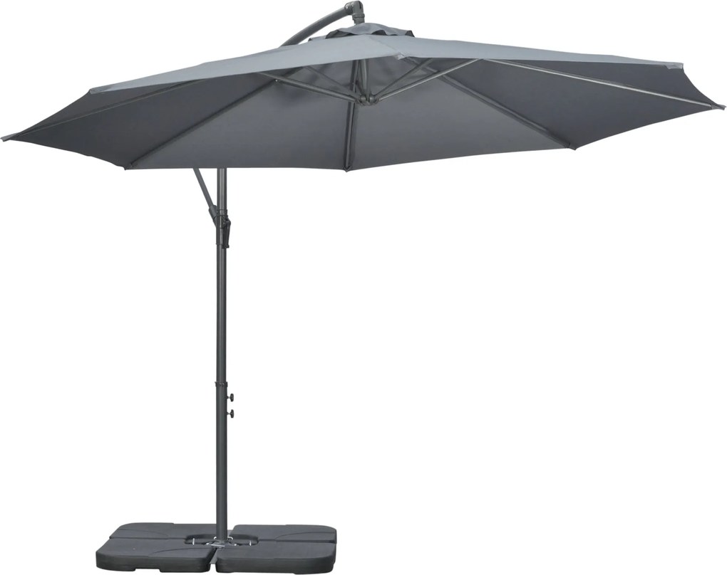 Outsunny Kantaerny Umbrella, Ø2.92m Teraszi Ernyő Kézi Kurblival, Súlyokkal, Ernyő Huzattal, Kereszt Alap, Piac Ernyő Erkélyhez, Acél, Oxford Sötét Sz