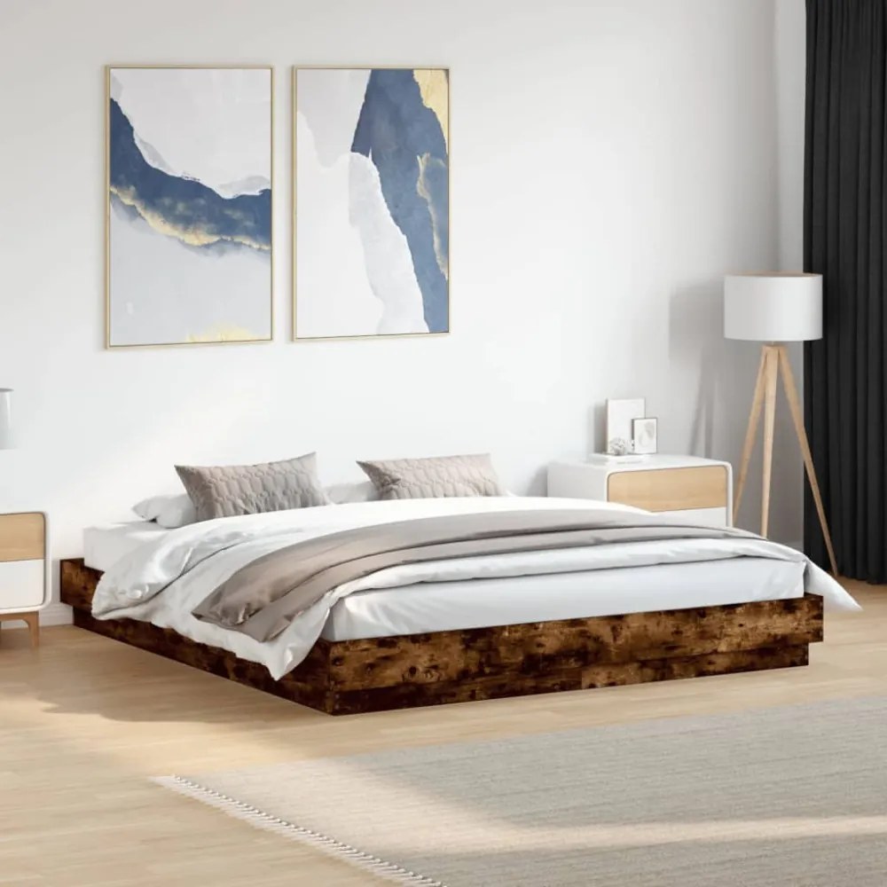 füstös tölgy színű ágykeret LED-világítással 180x200 cm