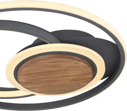 Globo 67256-45 Mennyezeti lámpa fém grafitszürke váz, akril fehér búra, sötétbarna fa dekorral, ø: 500mm, M: 60mm, tartozék: LED 45W 230V, 3600lm forrás, 1700lm kimenet, 3000K