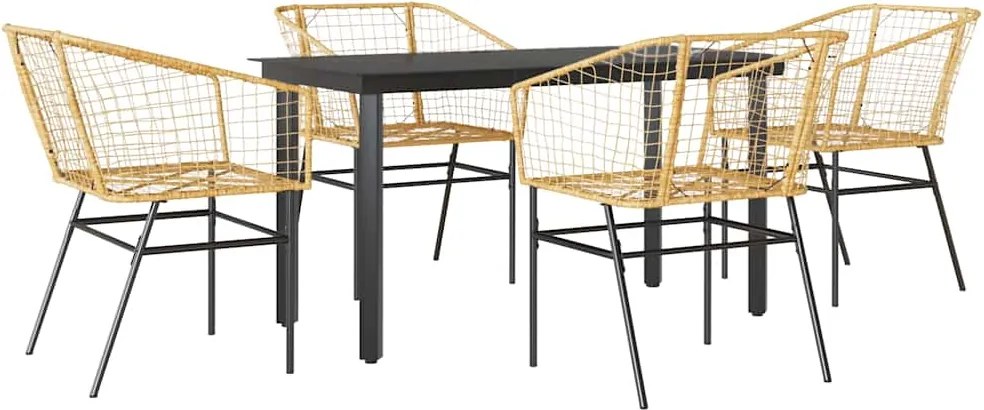 vidaXL 5 észes barna polyrattan üveg kerti étkezőgarnitúra