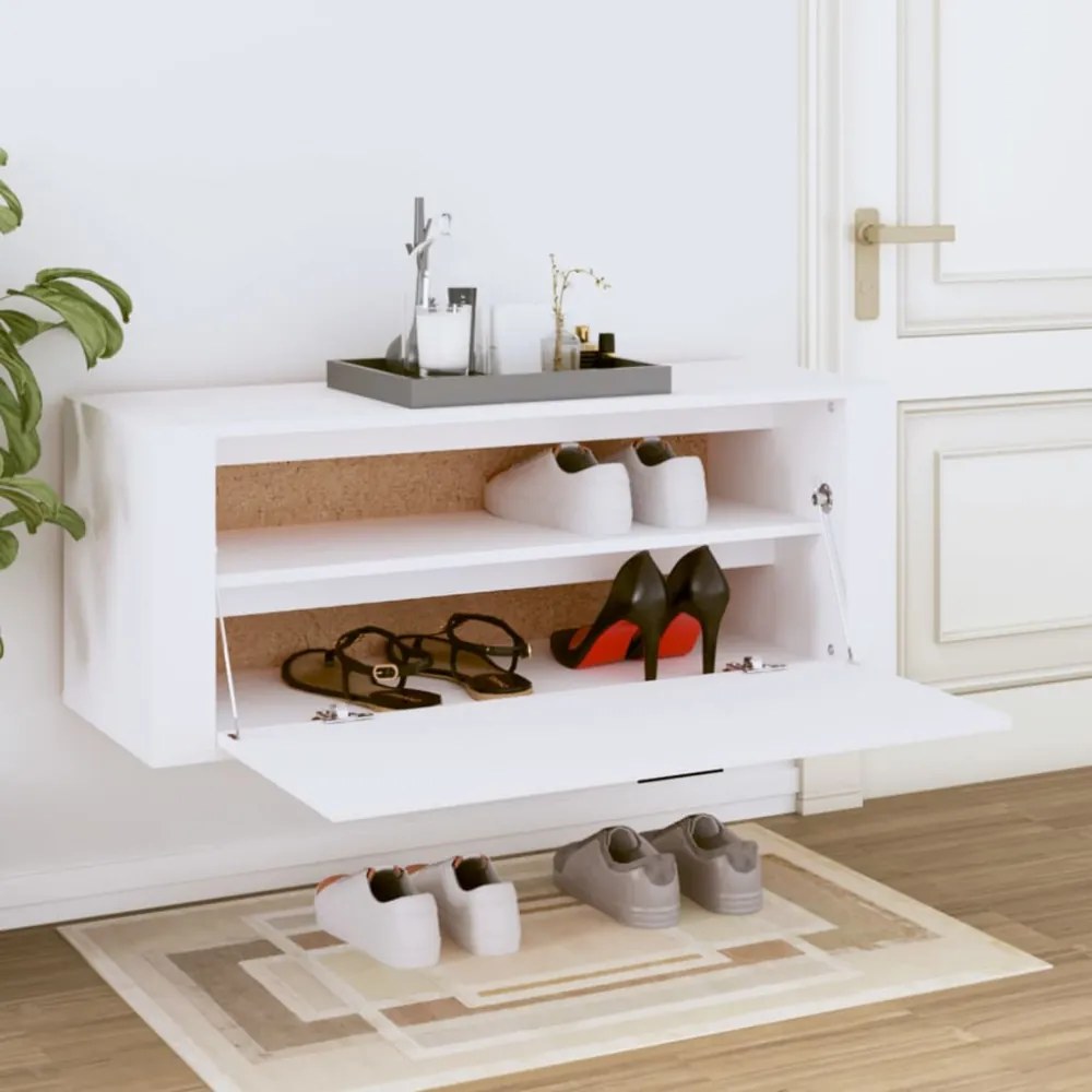 fehér szerelt fa fali cipőszekrény 100 x 35 x 38 cm