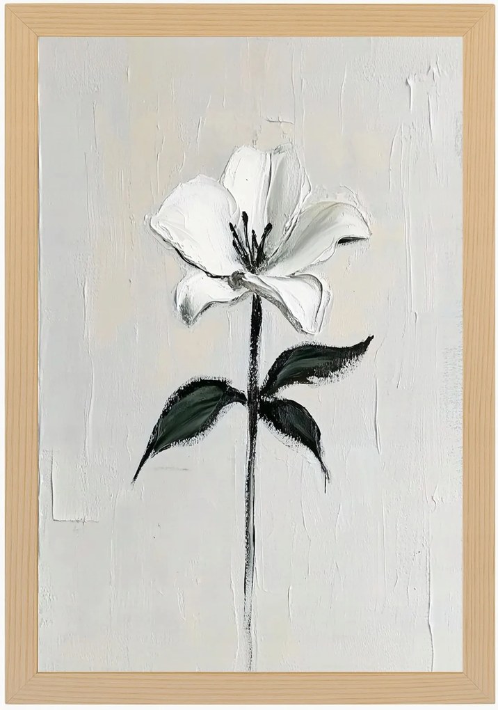 Poszter Keret Fa Olaj Impasto Természet Virág Fehér Liliom 40x60