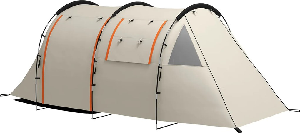Outsunny Alagút Sátor, 5 Fős Családi Sátor 2 Szobával, Oldalsó Ablakokkal, Hordtáskával, 3000 mm Vízálló, Kerthez, Kempinghelyhez, Khaki | Aosom