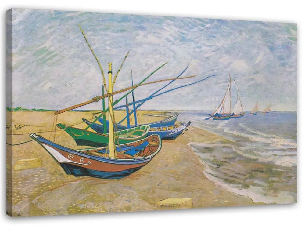 Gario Vászonkép Halászcsónakok a strandon Saintes-Maries-de-la-Merben - Vincent van Gogh, reprodukció Méret: 120 x 80 cm