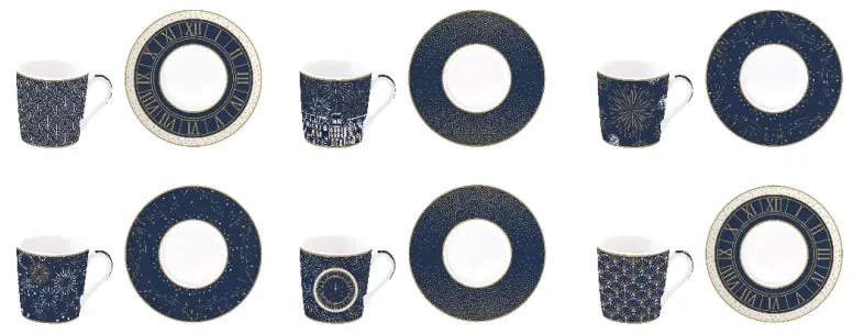 Porcelán eszpresszó kávés csésze + alj 6 személyes 100 ml dobozban Midnight