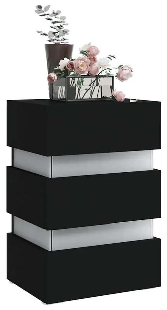 Fekete szerelt fa LED-es éjjeliszekrény 45 x 35 x 67 cm
