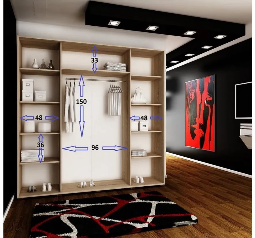 TALIA 4 tolóajtós szekrény, 150x200x62, sonoma tölgy