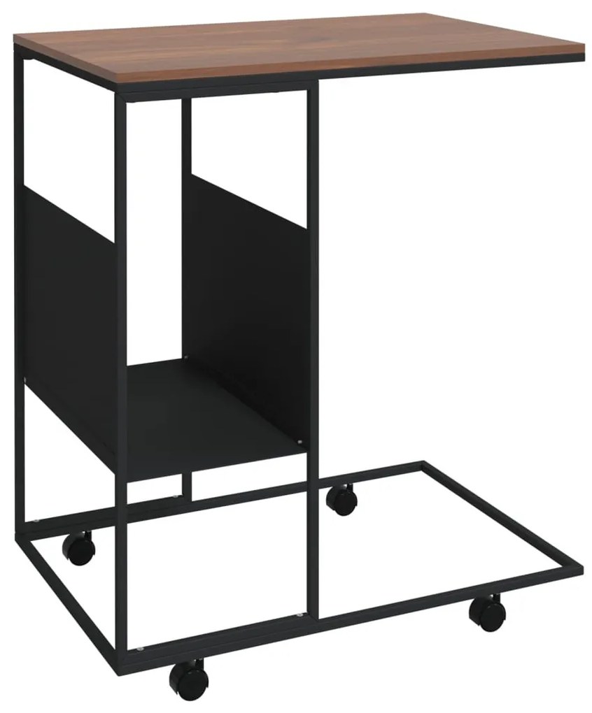 Fekete szerelt fa kisasztal kerekekkel 55x36x63,5 cm