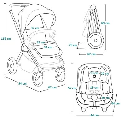 Lionelo - 3 az 1-ben kombinált babakocsi LAYLA rozsdabarna