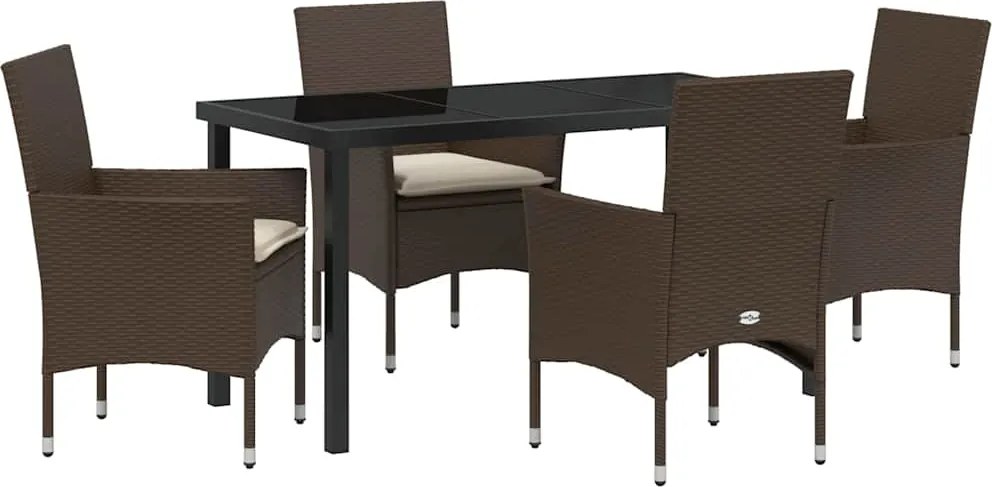 vidaXL Kert étkező szett párnával 5 pcs Barna polirattan