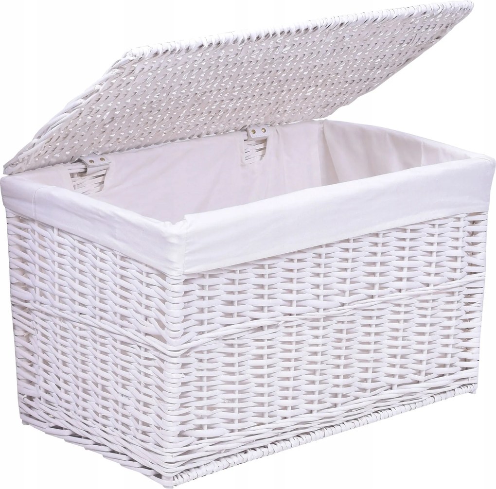 Fehér Vesszőfonott Láda Mosókosár Ruháknak Fehér Tároló Doboz Láda 105L