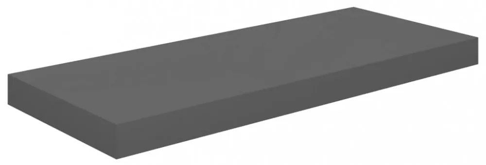 2 db magasfényű szürke MDF lebegő fali polc 60 x 23,5 x 3,8 cm