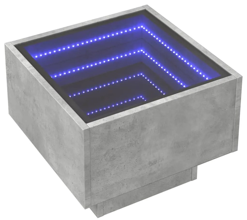 betonszürke szerelt fa kisasztal LED-del 40 x 40 x 30 cm