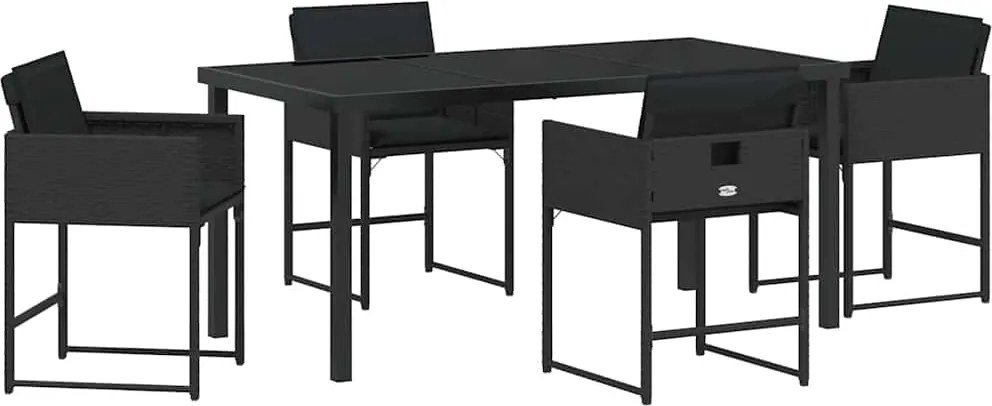 vidaXL Kert étkező szett 5 pcs Fekete polirattan