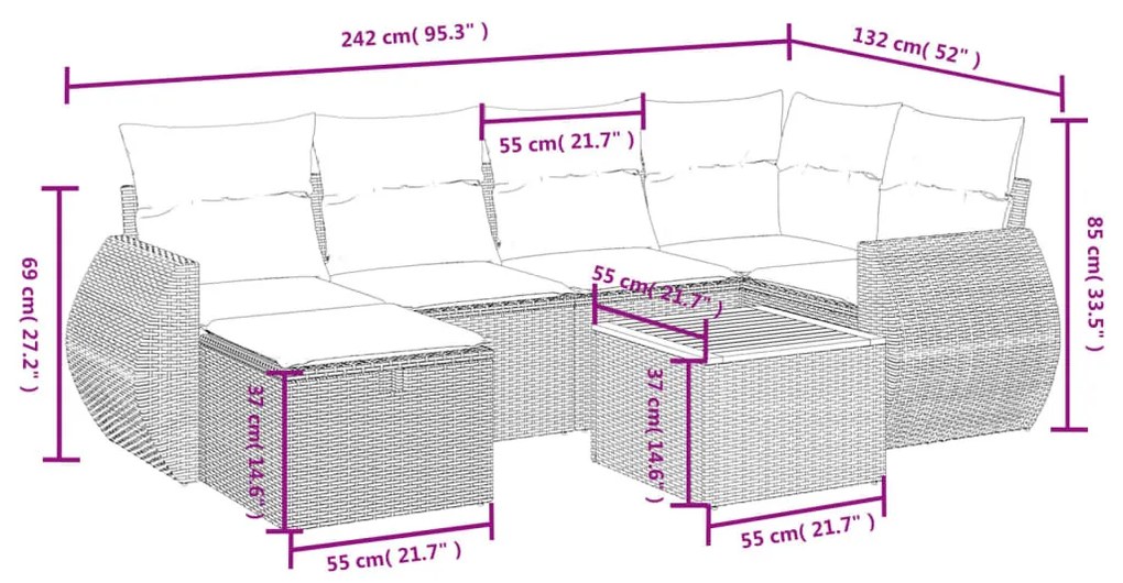 7 részes vegyes bézs polyrattan kerti ülőgarnitúra párnákkal