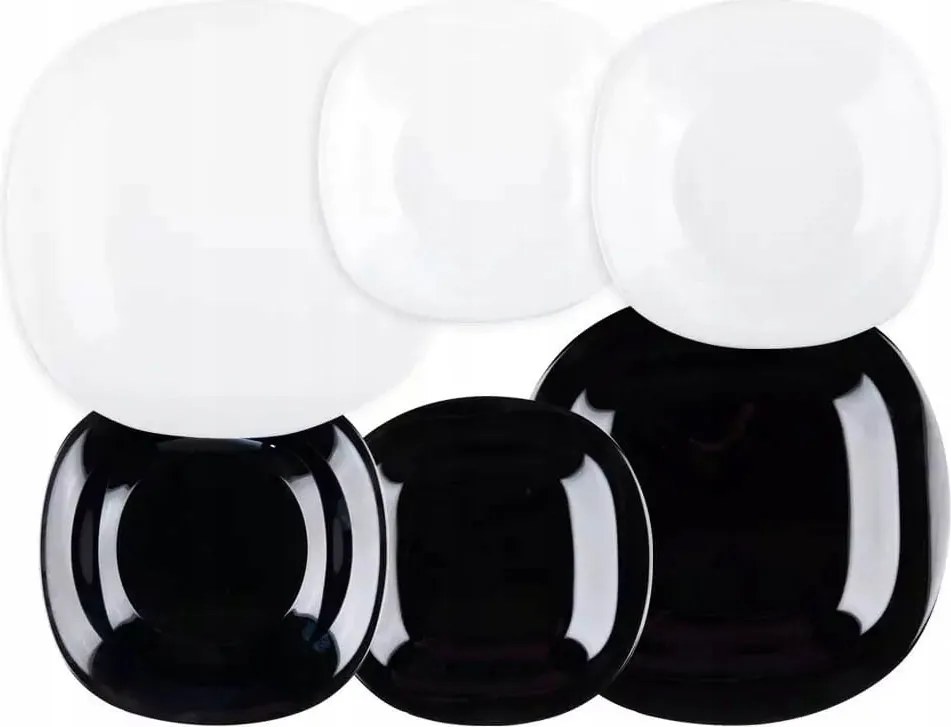 Ebédlőtál Szögletes Luminarc 19 El Fekete-fehér Tányér 6 Személyes