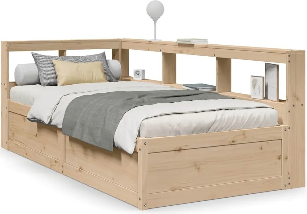 vidaXL tömör fenyőfa könyvespolcos ágy matrac nélkül 90 x 190 cm