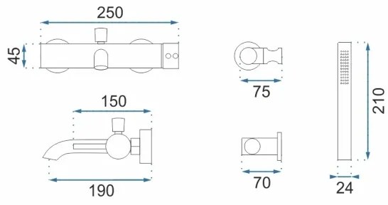 REA-B8010 - LUNGO fürdőkád-csaptelep készlet szálcsiszolt arany