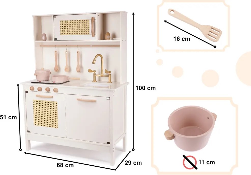 Gyermek retro MDF fa konyha BOHO kiegészítőkkel