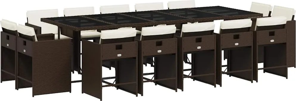 vidaXL 15 részes barna polyrattan kerti ülőgarnitúra párnákkal