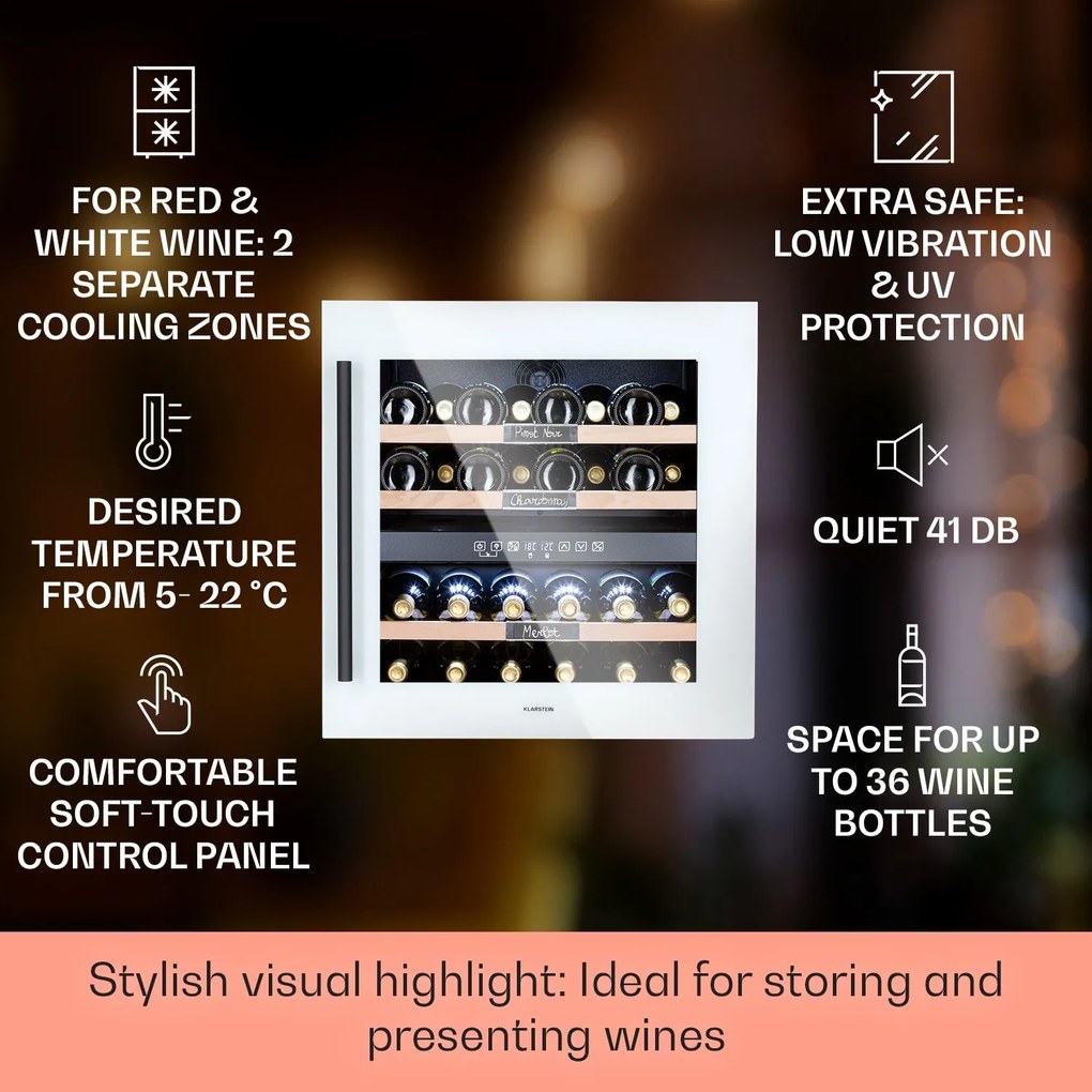 Klarstein Vinsider 36 Quartz Edition, borhűtő, 85 liter, 5 - 22 °C, 2 zóna