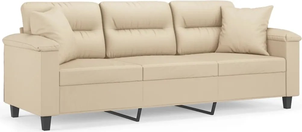 vidaXL 3 személyes krémszínű mikroszálas szövetkanapé párnákkal 180 cm